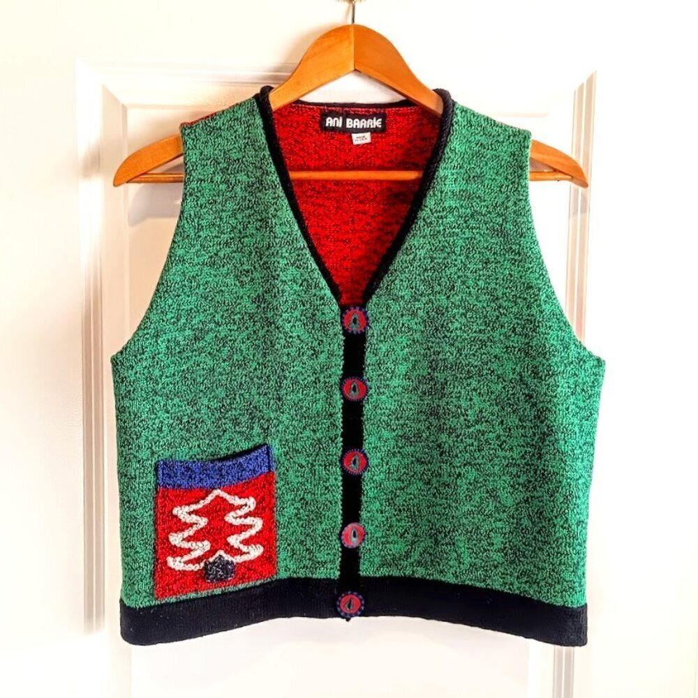 Vintage Ani Barrie 100% Cotton Knit Christmas Tree Vest